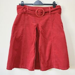 H&M| Red corduroy pleated skirt with belt